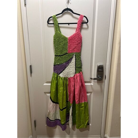 SWF Mottled Midi Dress in scooped hemline detail printed design size S NWOT$399 - Picture 6 of 8